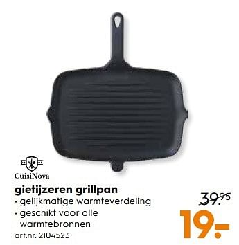 Aanbiedingen Gietijzeren grillpan - CuisiNova - Geldig van 25/03/2017 tot 05/04/2017 bij Blokker