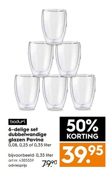 Aanbiedingen 6-delige set dubbelwandige glazen pavina - Bodum - Geldig van 25/03/2017 tot 05/04/2017 bij Blokker