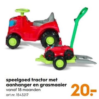Aanbiedingen Speelgoed tractor met aanhanger en grasmaaier - Huismerk - Blokker - Geldig van 25/03/2017 tot 05/04/2017 bij Blokker
