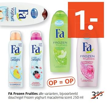 Aanbiedingen Fa douchegel frozen yoghurt macademia scent - Fa - Geldig van 27/03/2017 tot 09/04/2017 bij Etos