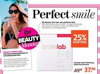 Aanbiedingen Smilelab teeth whitening strips performance - Huismerk - Etos - Geldig van 27/03/2017 tot 09/04/2017 bij Etos