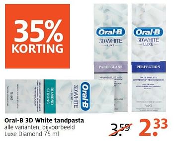 Aanbiedingen Oral-b 3d white tandpasta luxe diamond - Oral-B - Geldig van 27/03/2017 tot 09/04/2017 bij Etos