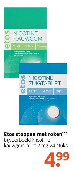 Aanbiedingen Etos nicotine kauwgom mint 2 mg - Huismerk - Etos - Geldig van 27/03/2017 tot 09/04/2017 bij Etos