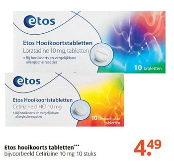 Aanbiedingen Etos cetirizine 10 mg - Huismerk - Etos - Geldig van 27/03/2017 tot 09/04/2017 bij Etos