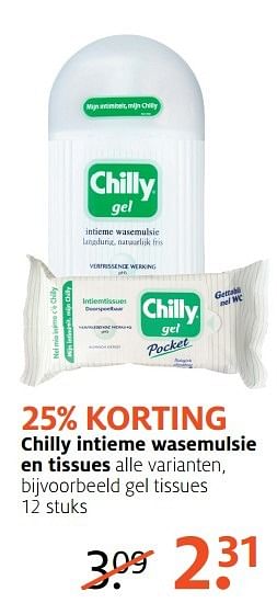 Aanbiedingen Chilly intieme wasemulsie gel tissues - Chilly - Geldig van 27/03/2017 tot 09/04/2017 bij Etos
