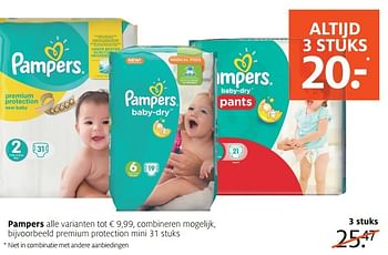 Aanbiedingen Pampers premium protection mini - Pampers - Geldig van 27/03/2017 tot 09/04/2017 bij Etos