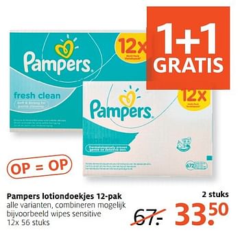 Aanbiedingen Pampers wipes sensitive - Pampers - Geldig van 27/03/2017 tot 09/04/2017 bij Etos
