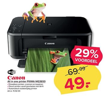 Aanbiedingen Canon all in one printer pixma mg3650 - Canon - Geldig van 27/03/2017 tot 09/04/2017 bij Kijkshop