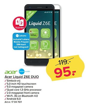 Aanbiedingen Acer liquid z6e duo - Acer - Geldig van 27/03/2017 tot 09/04/2017 bij Kijkshop