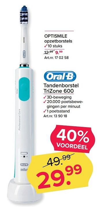 Aanbiedingen Oral-b tandenborstel trizone 600 - Oral-B - Geldig van 27/03/2017 tot 09/04/2017 bij Kijkshop