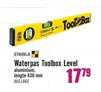 Aanbiedingen Waterpas toolbox level - Stabila - Geldig van 27/03/2017 tot 09/04/2017 bij Hornbach