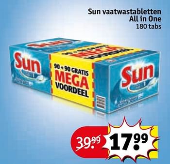 Aanbiedingen Sun vaatwastabletten all in one - Sun - Geldig van 28/03/2017 tot 09/04/2017 bij Kruidvat