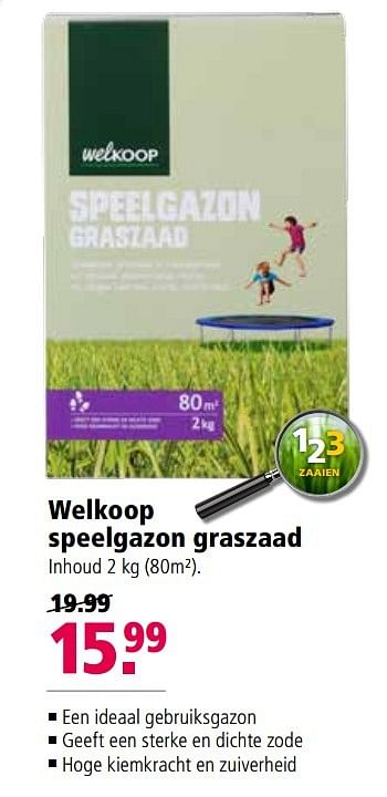 Aanbiedingen Welkoop speelgazon graszaad - Huismerk - Welkoop - Geldig van 27/03/2017 tot 09/04/2017 bij Welkoop