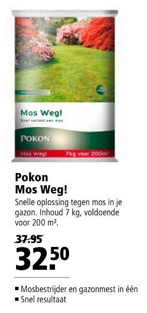 Aanbiedingen Pokon mos weg! - Pokon - Geldig van 27/03/2017 tot 09/04/2017 bij Welkoop