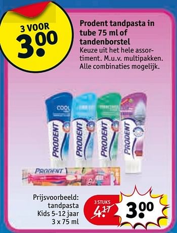 Aanbiedingen Prodent tandpasta in tube of tandenborstel kids 5-12 jaar - Prodent - Geldig van 28/03/2017 tot 09/04/2017 bij Kruidvat