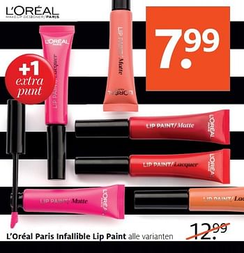 Aanbiedingen L`oréal paris infallible lip paint - L'Oreal Paris - Geldig van 03/04/2017 tot 09/04/2017 bij Etos