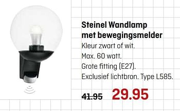 Aanbiedingen Steinel wandlamp met bewegingsmelder l585 - Steinel - Geldig van 03/04/2017 tot 16/04/2017 bij Hubo