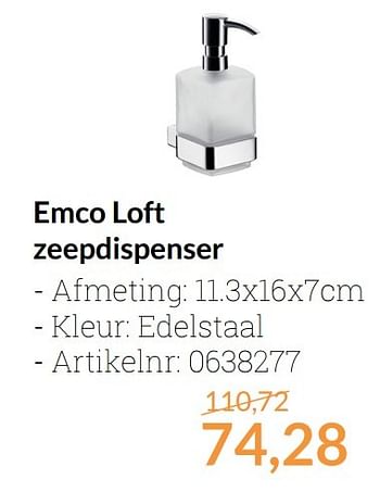 Aanbiedingen Emco loft zeepdispenser - Emco - Geldig van 01/04/2017 tot 30/04/2017 bij Sanitairwinkel