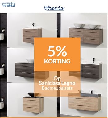 Aanbiedingen 5% korting op saniclass legno badmeubelsets - Saniclass - Geldig van 01/04/2017 tot 30/04/2017 bij Sanitairwinkel