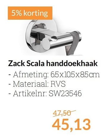 Aanbiedingen Zack scala handdoekhaak - Zack - Geldig van 01/04/2017 tot 30/04/2017 bij Sanitairwinkel