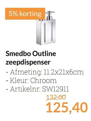 Aanbiedingen Smedbo outline zeepdispenser - Smedbo - Geldig van 01/04/2017 tot 30/04/2017 bij Sanitairwinkel