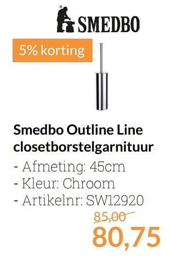 Aanbiedingen Smedbo outline line closetborstelgarnituur - Smedbo - Geldig van 01/04/2017 tot 30/04/2017 bij Sanitairwinkel