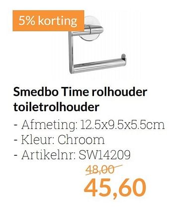 Aanbiedingen Smedbo time rolhouder toiletrolhouder - Smedbo - Geldig van 01/04/2017 tot 30/04/2017 bij Sanitairwinkel
