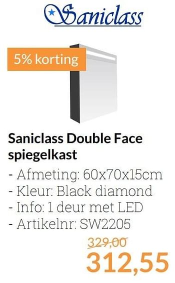 Aanbiedingen Saniclass double face spiegelkast - Saniclass - Geldig van 01/04/2017 tot 30/04/2017 bij Sanitairwinkel