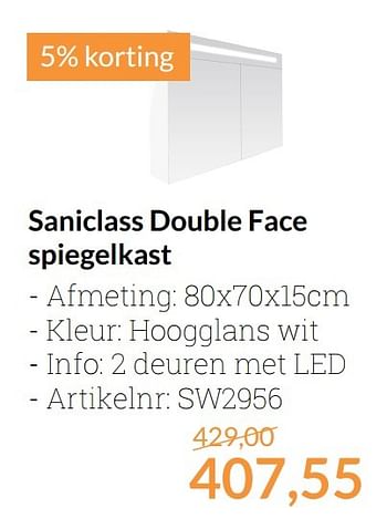 Aanbiedingen Saniclass double face spiegelkast - Saniclass - Geldig van 01/04/2017 tot 30/04/2017 bij Sanitairwinkel