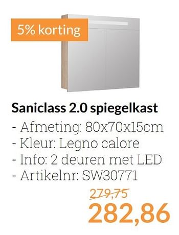 Aanbiedingen Saniclass 2.0 spiegelkast - Saniclass - Geldig van 01/04/2017 tot 30/04/2017 bij Sanitairwinkel