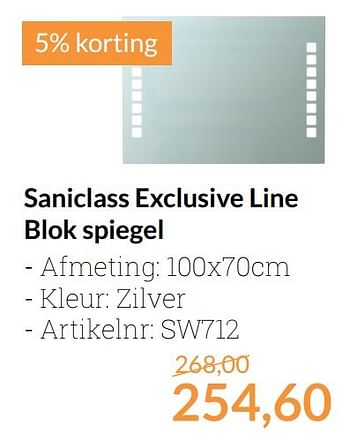 Aanbiedingen Saniclass exclusive line blok spiegel - Saniclass - Geldig van 01/04/2017 tot 30/04/2017 bij Sanitairwinkel