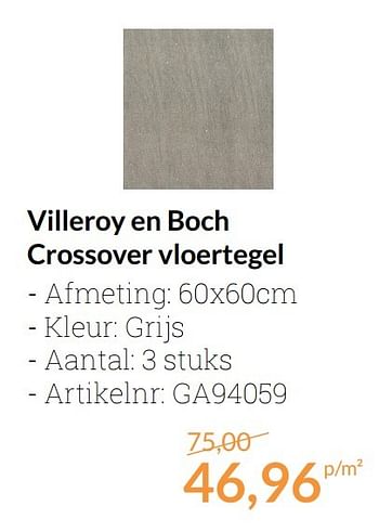 Aanbiedingen Villeroy en boch crossover vloertegel - Villeroy &amp; boch - Geldig van 01/04/2017 tot 30/04/2017 bij Sanitairwinkel