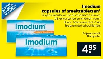 Aanbiedingen Imodium capsules of smelttabletten - Imodium - Geldig van 28/03/2017 tot 09/04/2017 bij Trekpleister