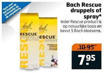 Aanbiedingen Bach rescue druppels of spray - Bach Rescue - Geldig van 28/03/2017 tot 09/04/2017 bij Trekpleister