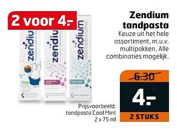 Aanbiedingen Tandpasta cool mint - Zendium - Geldig van 28/03/2017 tot 09/04/2017 bij Trekpleister