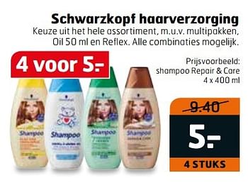 Aanbiedingen Shampoo repair + care - Schwartzkopf - Geldig van 28/03/2017 tot 09/04/2017 bij Trekpleister