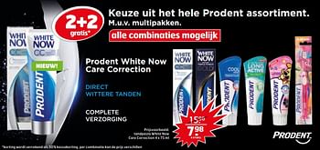 Aanbiedingen Tandpasta white now care correction - Prodent - Geldig van 28/03/2017 tot 09/04/2017 bij Trekpleister