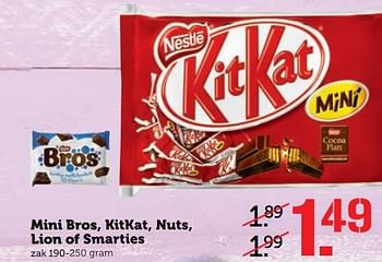 Aanbiedingen Mini bros, kitkat, nuts, lion of smarties - Nestlé - Geldig van 03/04/2017 tot 09/04/2017 bij Coop