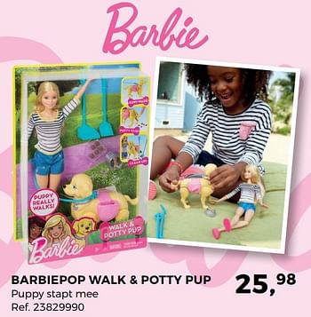 Aanbiedingen Barbiepop walk + potty pup - Mattel - Geldig van 04/04/2017 tot 02/05/2017 bij Supra Bazar
