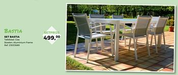 Aanbiedingen Set bastia tafelblad: glas stoelen: aluminium frame - Huismerk - Supra Bazar - Geldig van 04/04/2017 tot 02/05/2017 bij Supra Bazar