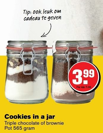 Aanbiedingen Cookies in a jar triple chocolate of brownie - Huismerk - Hoogvliet - Geldig van 29/03/2017 tot 17/04/2017 bij Hoogvliet