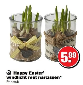 Aanbiedingen Happy easter windlicht met narcissen - Huismerk - Hoogvliet - Geldig van 29/03/2017 tot 17/04/2017 bij Hoogvliet