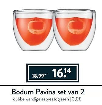 Aanbiedingen Bodum pavina set van 2 dubbelwandige espressoglazen - Bodum - Geldig van 27/03/2017 tot 17/04/2017 bij Cook & Co