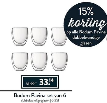 Aanbiedingen Bodum pavina set van 6 dubbelwandige glazen - Bodum - Geldig van 27/03/2017 tot 17/04/2017 bij Cook & Co