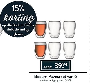 Aanbiedingen Bodum pavina set van 6 dubbelwandige glazen - Bodum - Geldig van 27/03/2017 tot 17/04/2017 bij Cook & Co