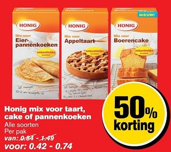 Aanbiedingen Honig mix voor taart, cake of pannenkoeken - Honig - Geldig van 29/03/2017 tot 04/04/2017 bij Hoogvliet