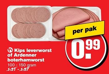 Aanbiedingen Kips leverworst of ardenner boterhamworst - Kips - Geldig van 29/03/2017 tot 04/04/2017 bij Hoogvliet