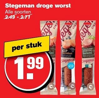 Aanbiedingen Stegeman droge worst - Stegeman - Geldig van 29/03/2017 tot 04/04/2017 bij Hoogvliet