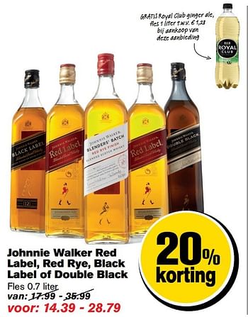 Aanbiedingen Johnnie walker red label, red rye, black label of double bla - Johnnie Walker - Geldig van 29/03/2017 tot 04/04/2017 bij Hoogvliet