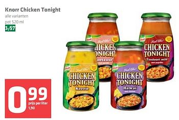 Aanbiedingen Knorr chicken tonight - Knorr - Geldig van 30/03/2017 tot 05/04/2017 bij Spar